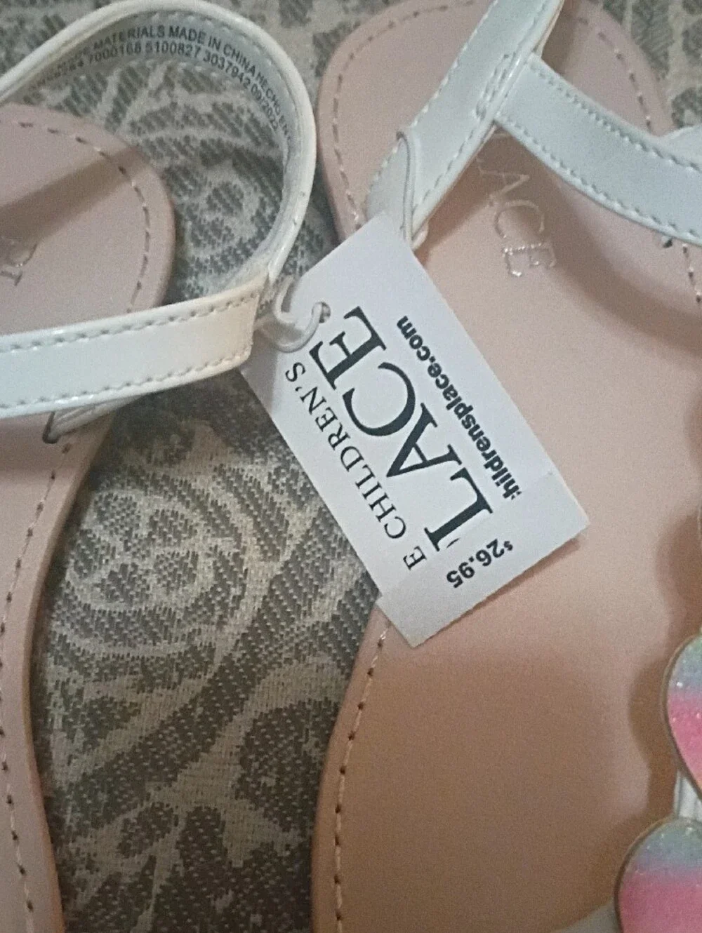 Children's Place White Girls' Sandals with Pastel Rainbow Heart Accents. 13. NWT